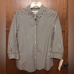 Foxcroft Black and White Striped Button Down Shirt